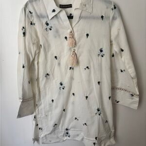 White Floral Tunic with Tassels